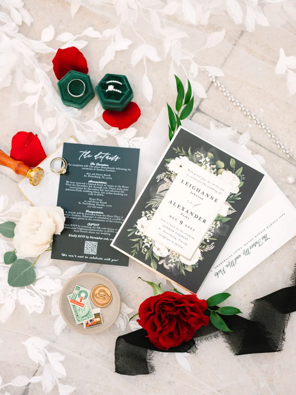 Black Botanical Garden Wedding Invitation Suite Ideas