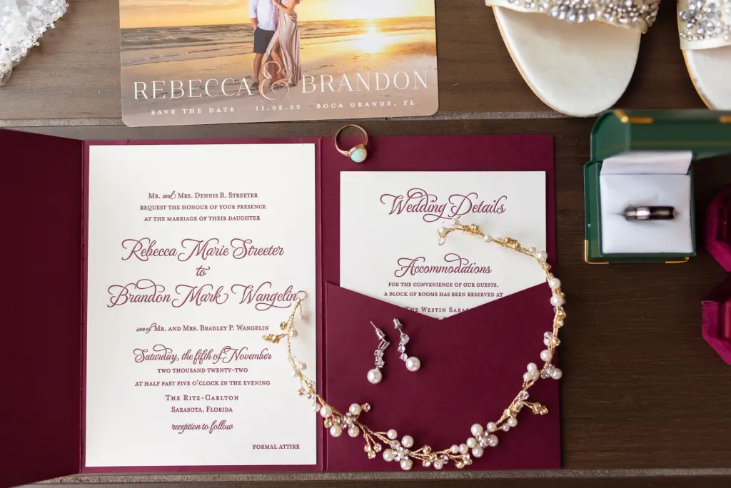 Classic Burgundy Fall Wedding Invitation Suite Inspiration | Sarasota Printing Studio A&P Designs | Wedding Stationery with Calligraphy