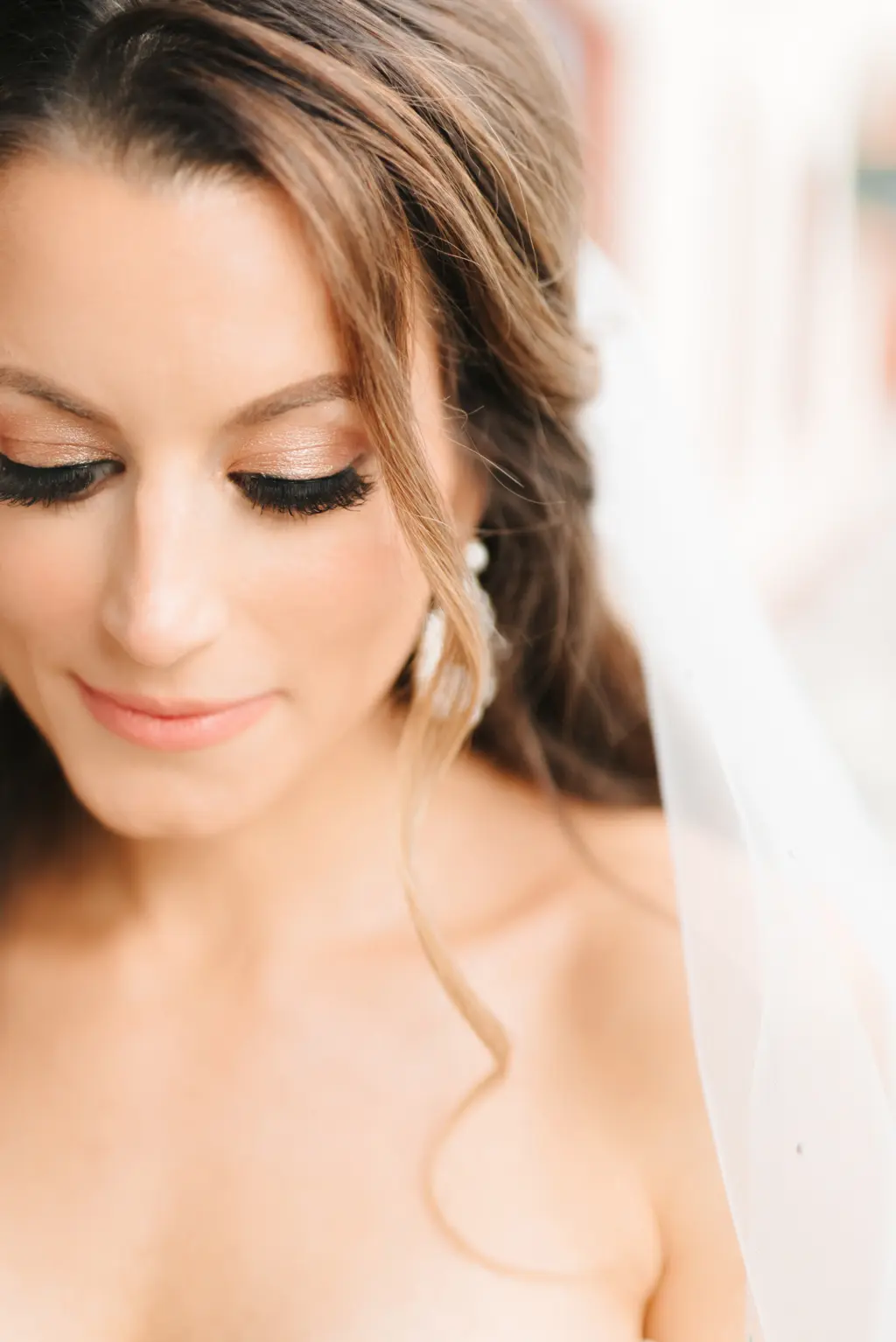 Classic Bridal Makeup with Half Up Half Down Wedding Hair Inspiration Wedding Portrait