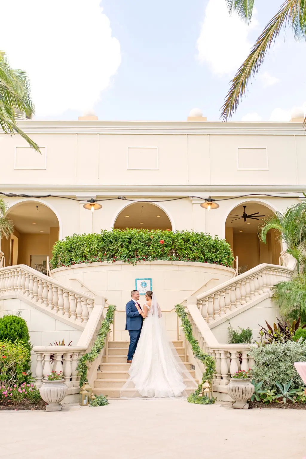 Bride and Groom Florida Hotel Wedding Venue Ritz Carlton Sarasota Staircase Portrait | Planner Special Moments Event Planning