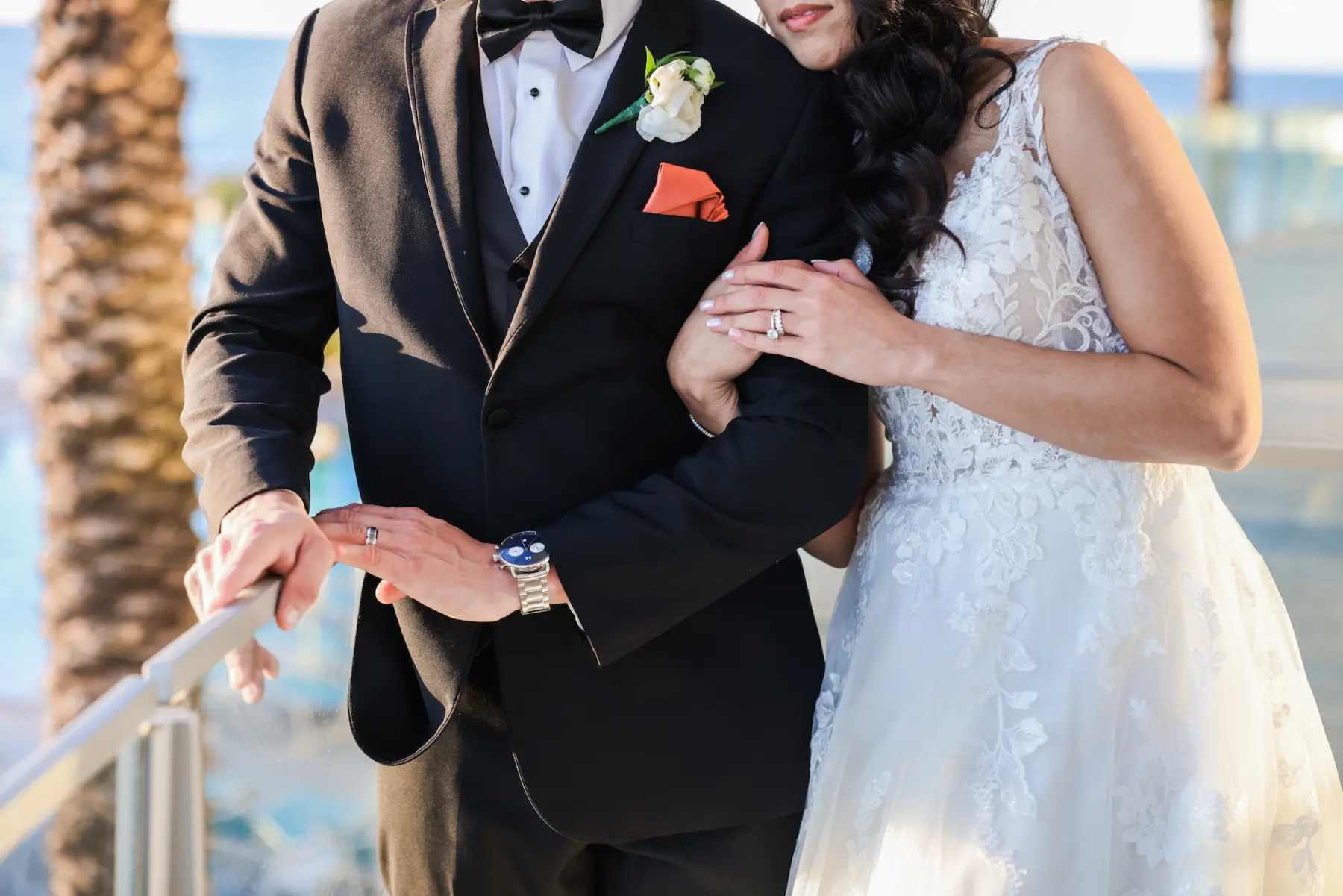 Groom's Black Three-Piece Suit Inspiration | Ivory Lace and Tulle A-Line Lilian West Wedding Dress Ideas | Black Tie Wedding Attire