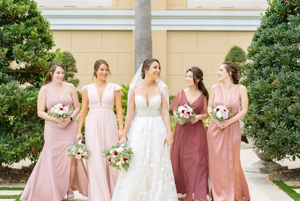 Mismatched Pastel Dusty Pink Bridesmaids Wedding Dress Ideas | Michele Renee The Studio Wedding Hair and Makeup Inspiration