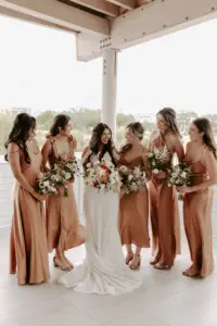 Burnt Orange Satin Bridesmaids Dress Ideas | Tampa Bay Hair and Makeup Artist Femme Akoi Beauty Studio