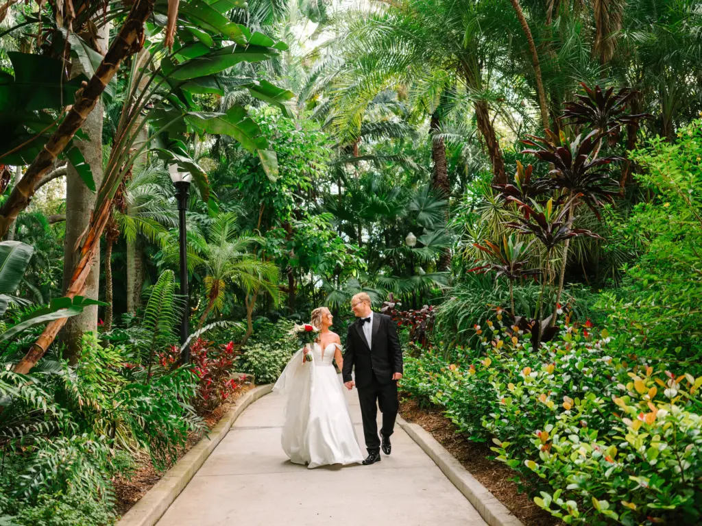 Bride and Groom Just Married Garden Wedding Portrait | Downtown St. Petersburg Florida Event Venue Sunken Gardens | Planner Wilder Mind Events