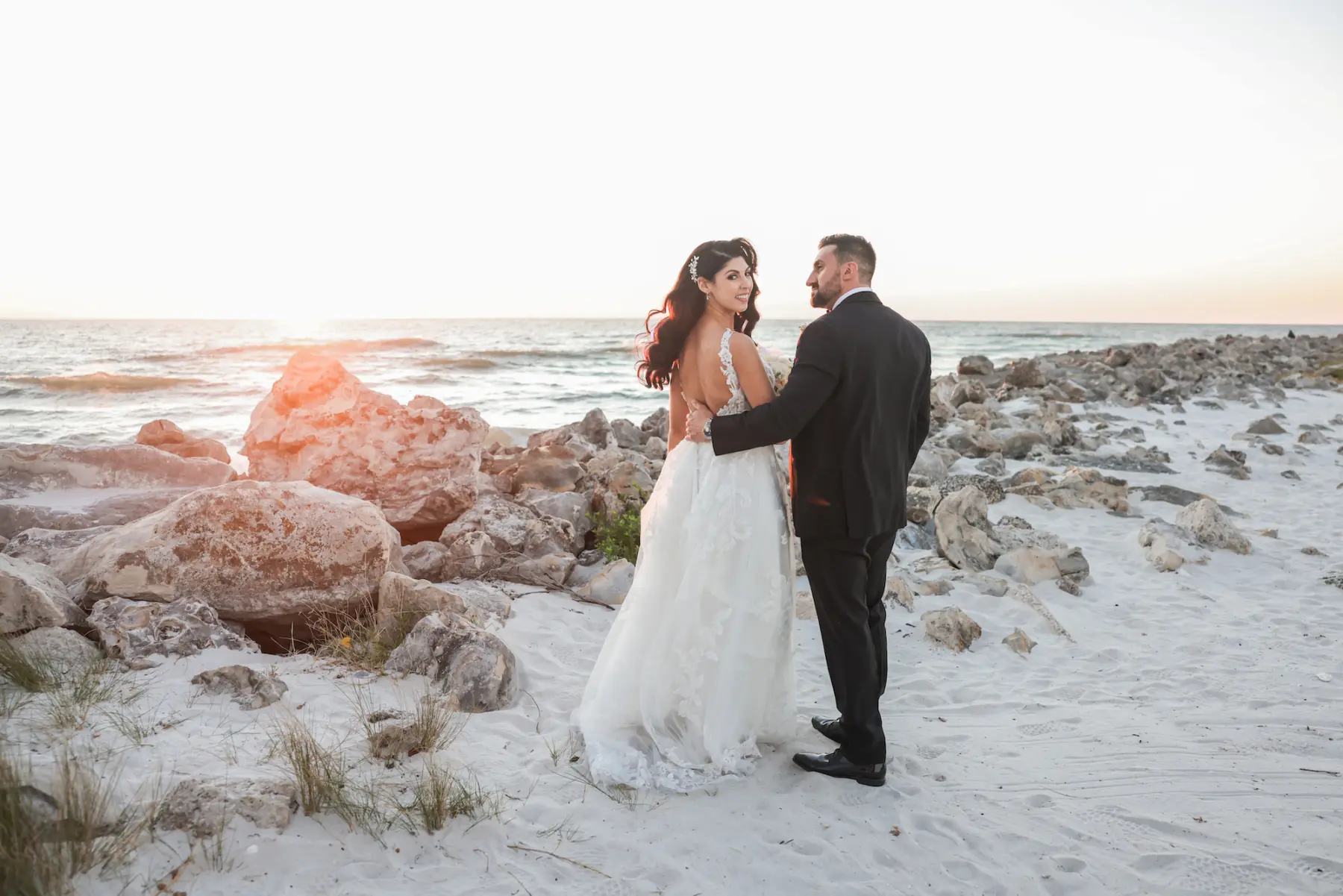 Bride and Groom Sunset Beach Wedding Portrait | Clearwater Photographer Lifelong Photography Studio | Planner Breezin' Weddings