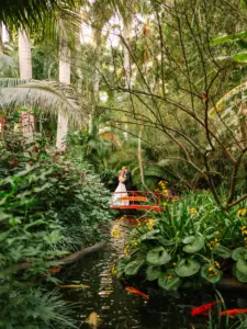 Bride and Groom on Garden Bridge Wedding Portrait | Downtown St. Petersburg Florida Event Venue Sunken Gardens