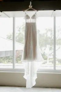 White and Nude Sheer Bodice Beaded Boho Wedding Dress Ideas