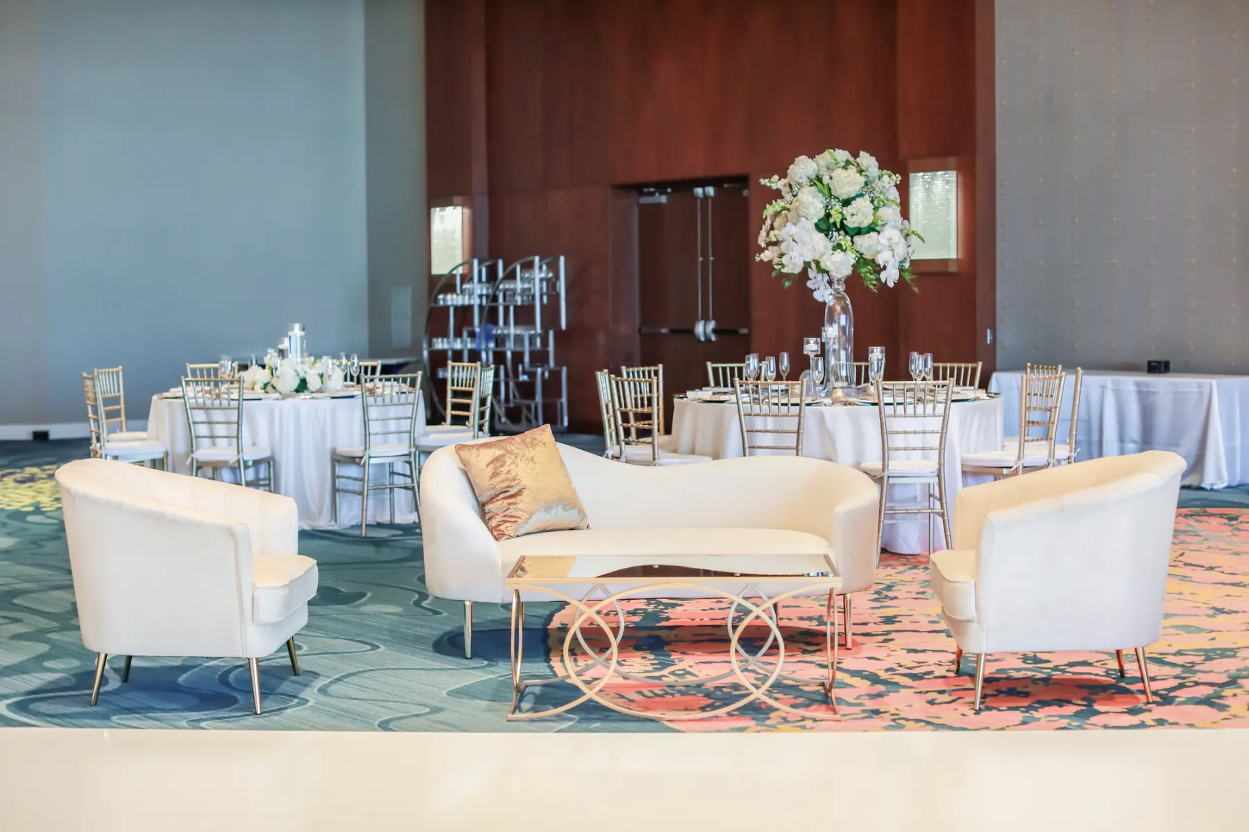 Elegant White and Gold Wedding Reception Lounge Furniture Inspiration | Clearwater Kate Ryan Event Rentals