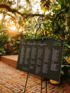 Our Favorite People Seating Chart For Christmas Inspired Garden Wedding Reception