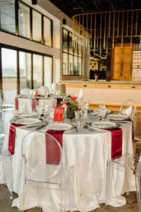 White and Red Wedding Reception Ideas | Clear Acrylic Ghost Chairs Seating Inspiration for Modern Asian Wedding | Tampa Bay Kate Ryan Event Rentals