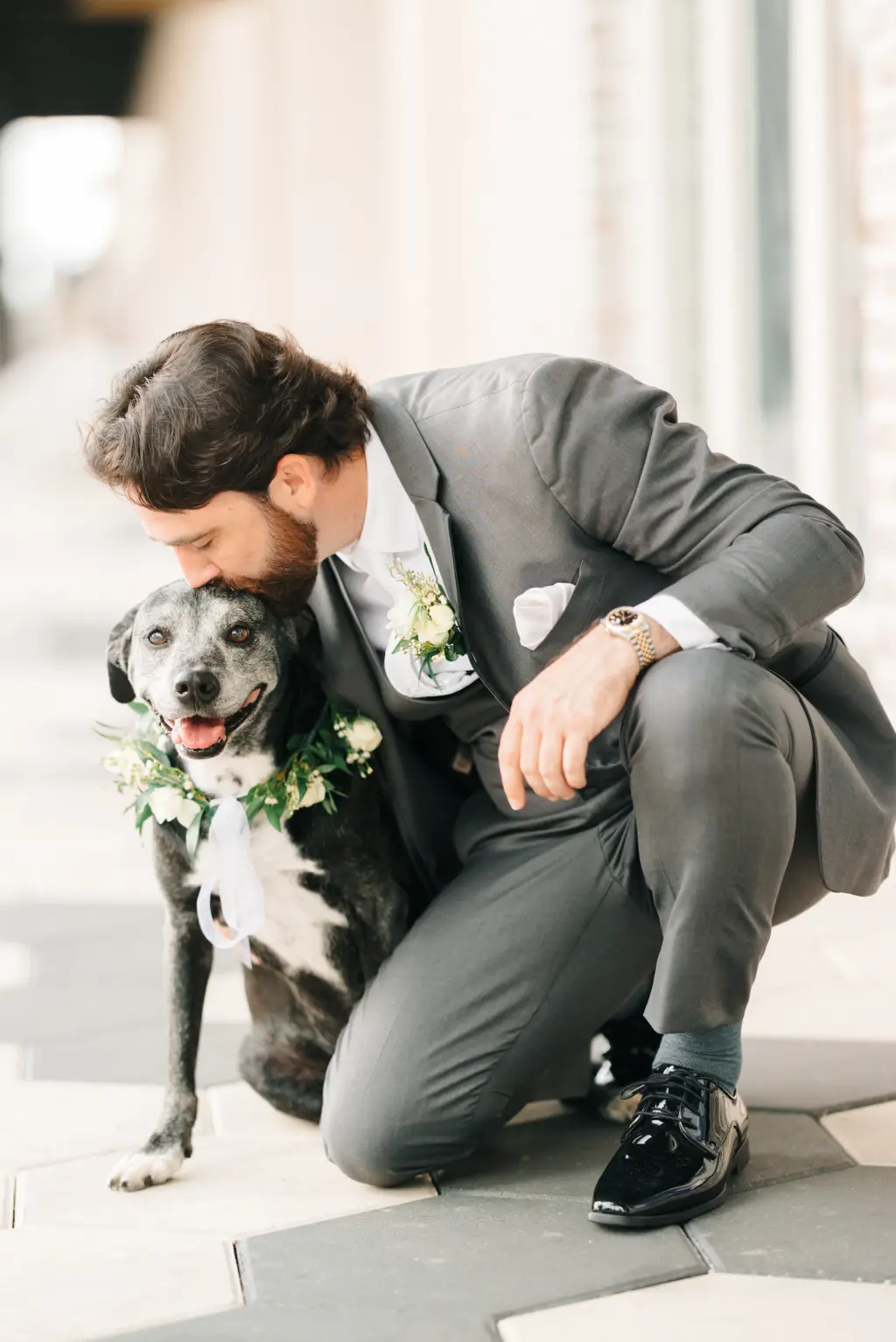 Groom with Dog Wedding Portrait