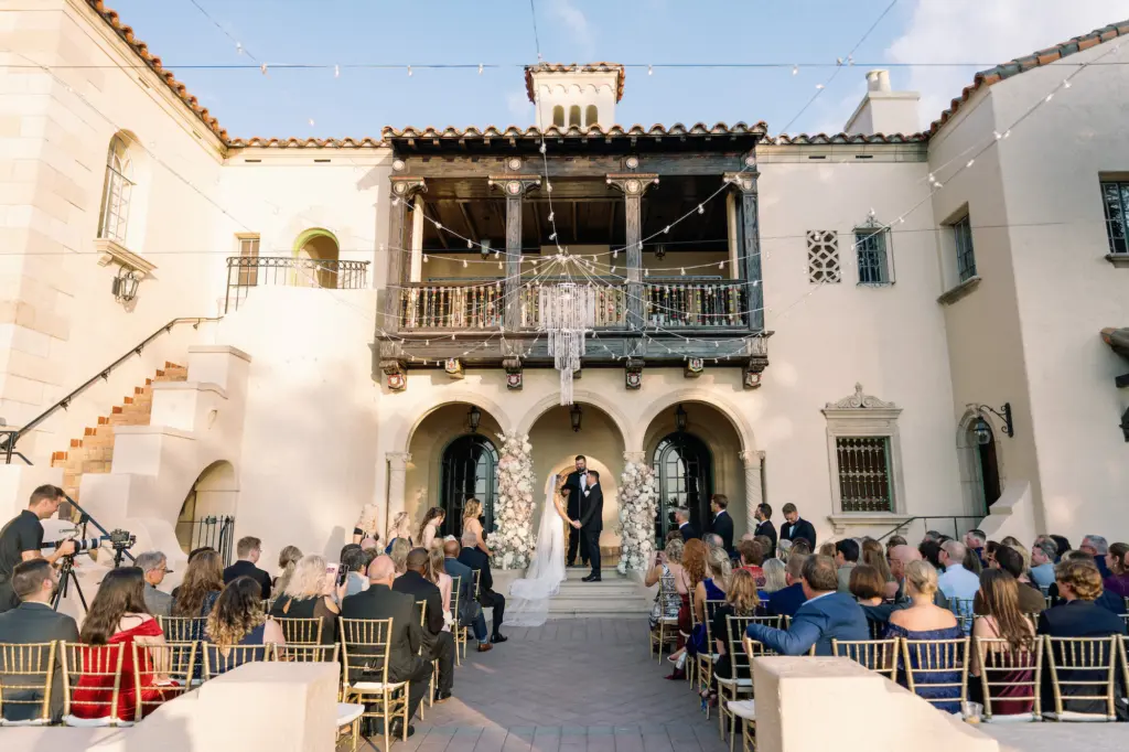 Bride and Groom Wedding Ceremony Vow Exchange | Sarasota Private Mansion Venue Powel Crosley Estate | Photographer Dewitt for Love Photography