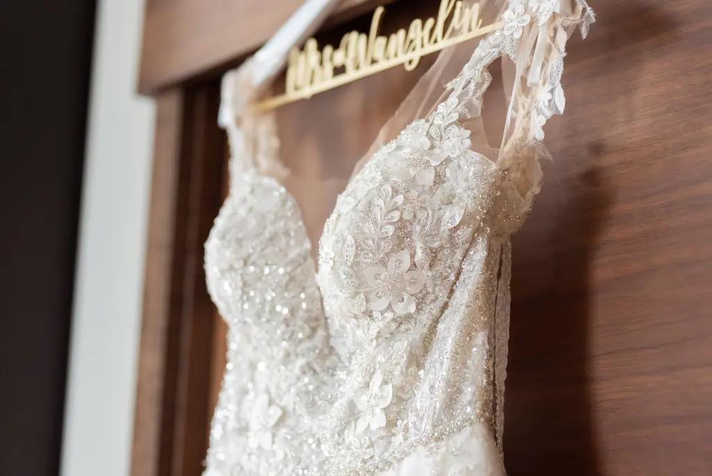 Ivory Floral Lace Applique Bodice Isabella Tayla Wedding Dress Idea | Custom Dress Hanger Inspiration