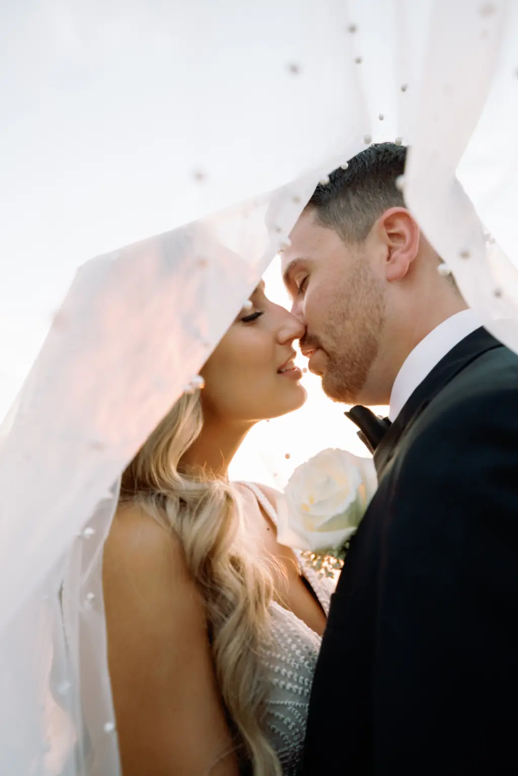 Intimate Bride and Groom Sunset Wedding Veil Portrait | Sarasota Photographer Dewitt For Love