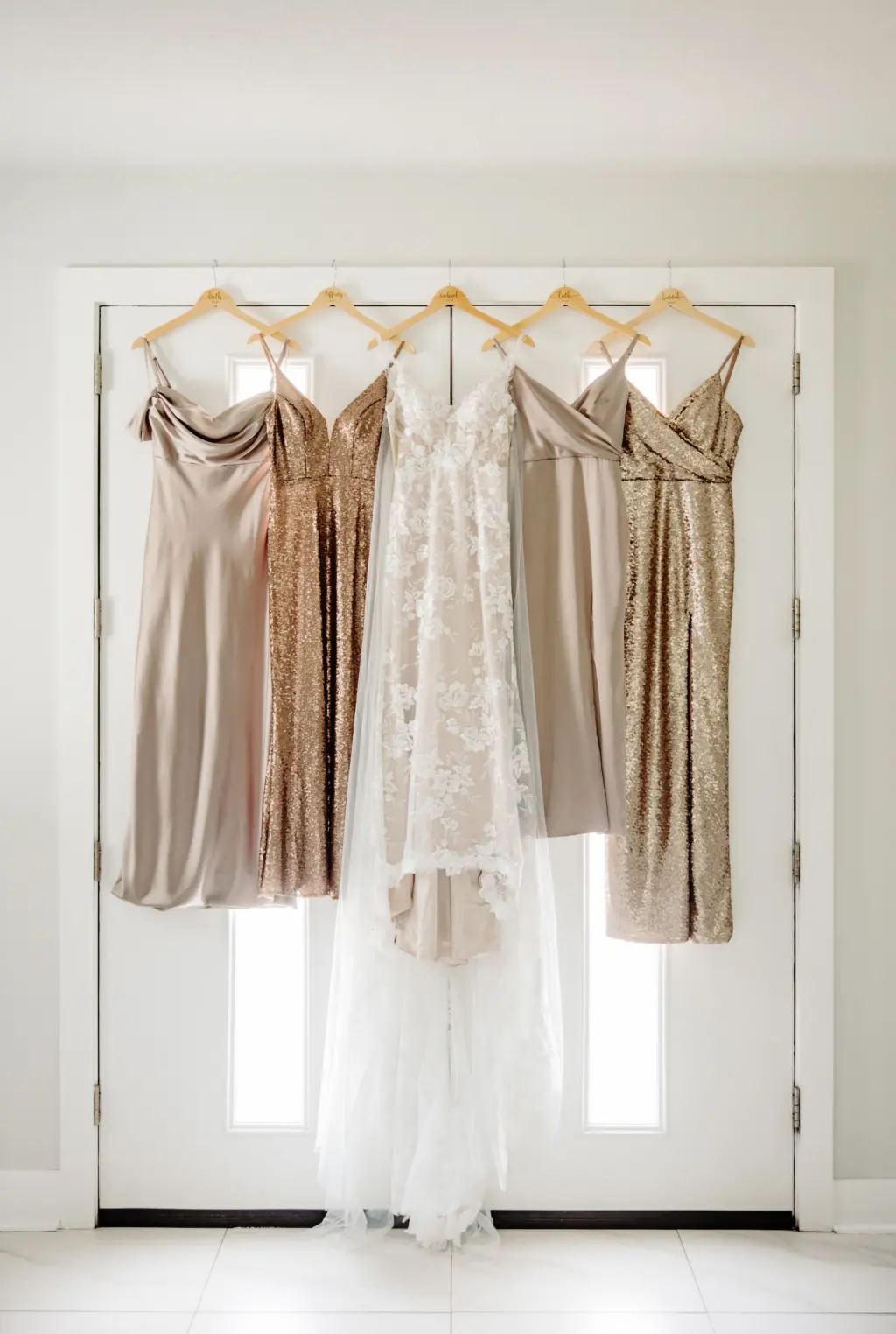 Neutral Beige and Gold Bridesmaids Wedding Dress Inspiration
