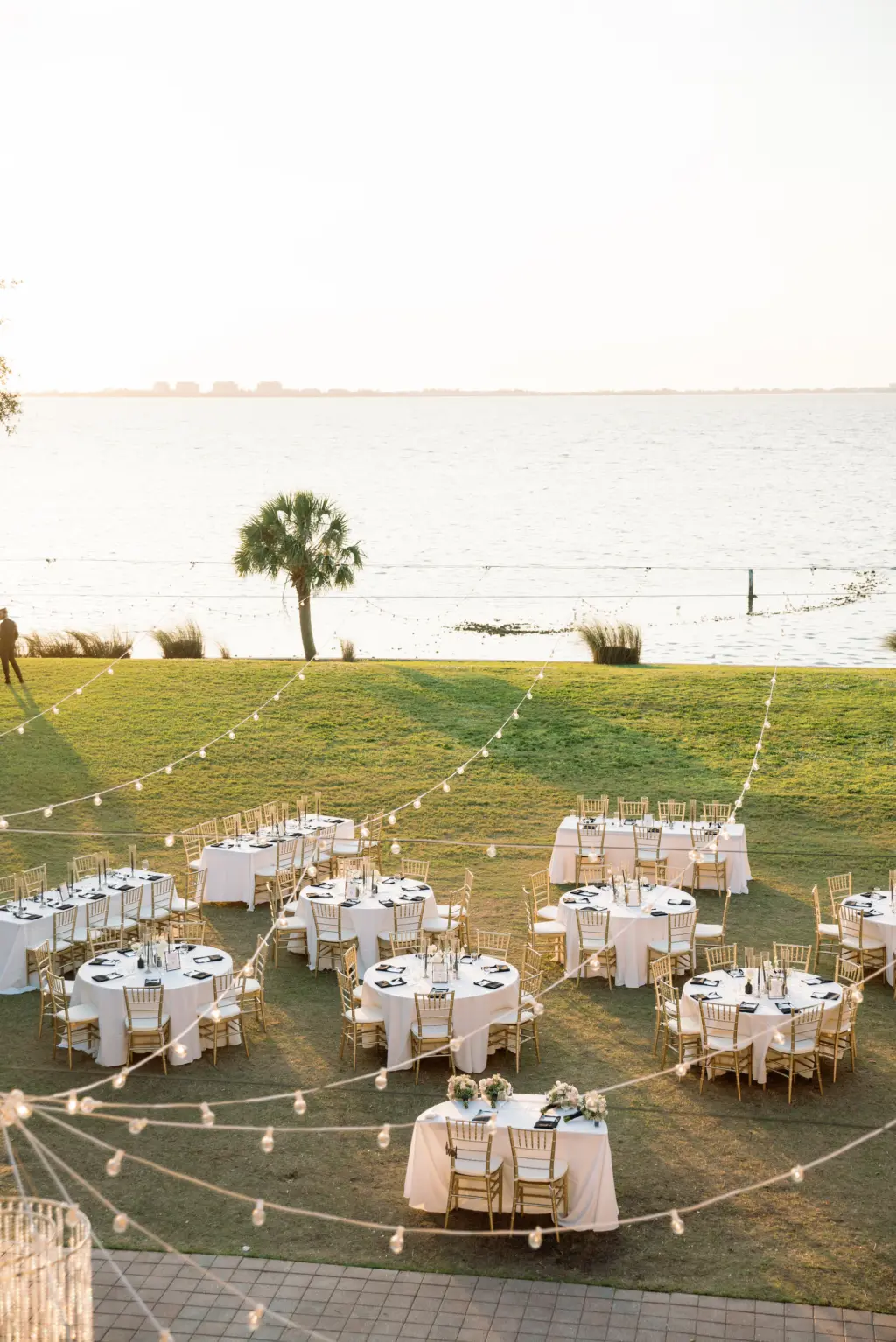 Timeless Black, White and Gold Outdoor Waterfront Wedding Reception | Sarasota Private Mansion Venue Powel Crosley Estate
