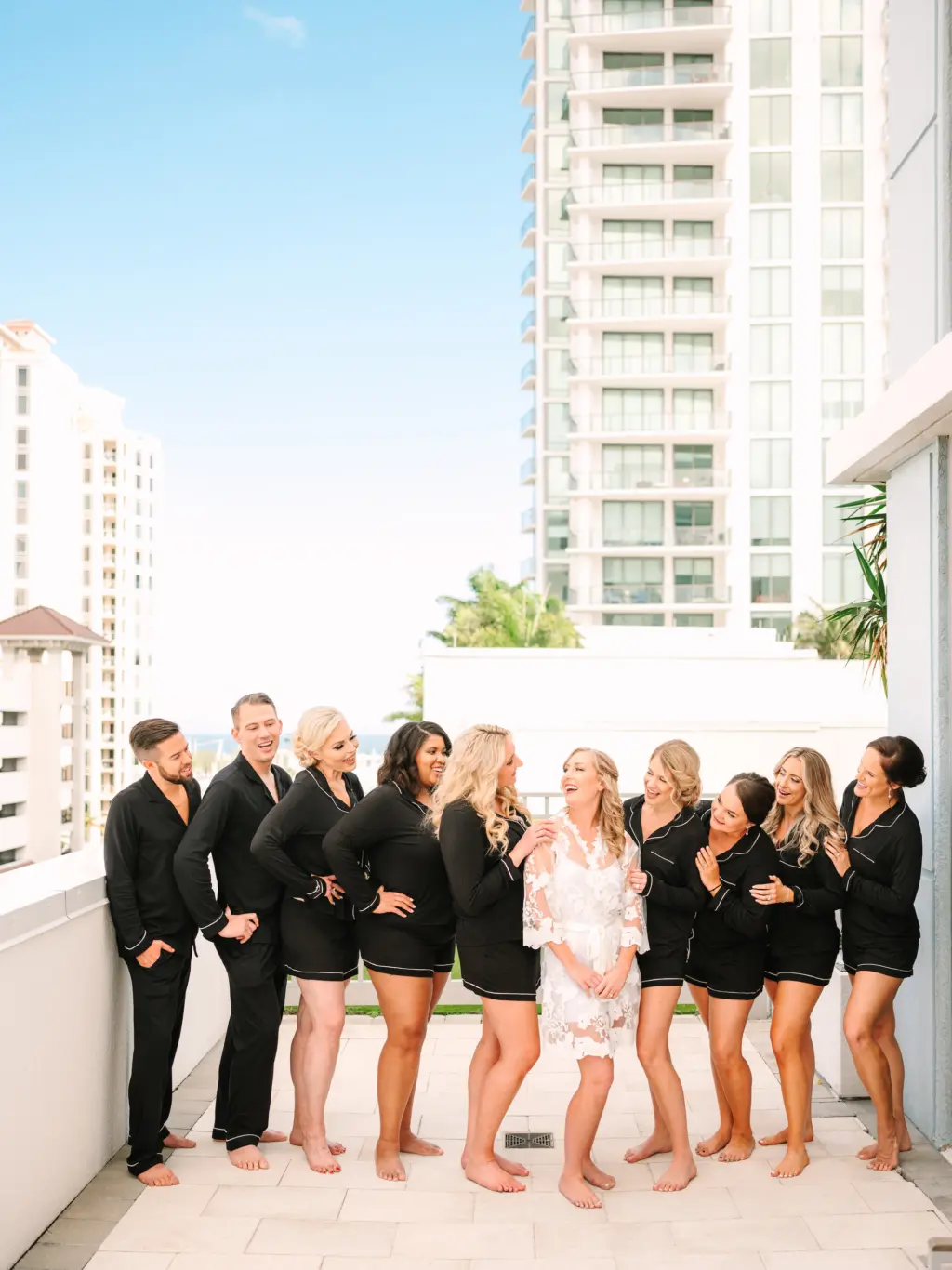 Matching Black Wedding Day Pajamas | Elegant Bridal Hair and Makeup Ideas | Tampa Bay HMUA Femme Akoi Beauty Studio