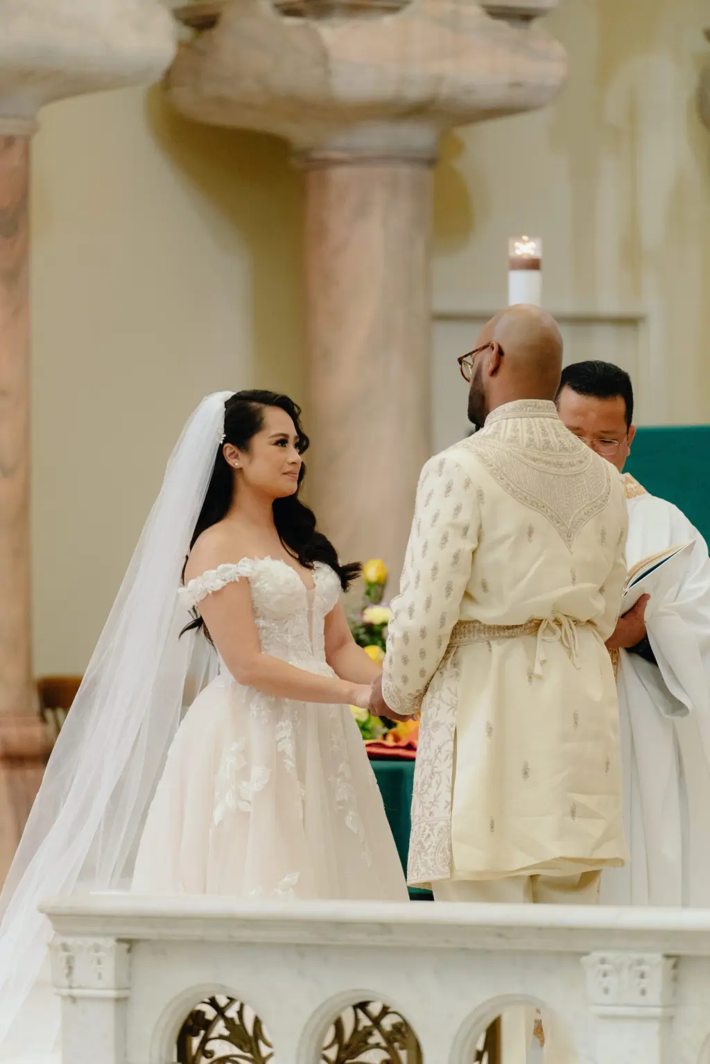 Bride and Groom Wedding Portrait in Catholic Church Wedding Ceremony | Tampa Church Sacred Heart Catholic Church