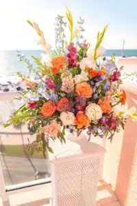 Tropical Pink, Orange, and Cream with Greenery Wedding Florals