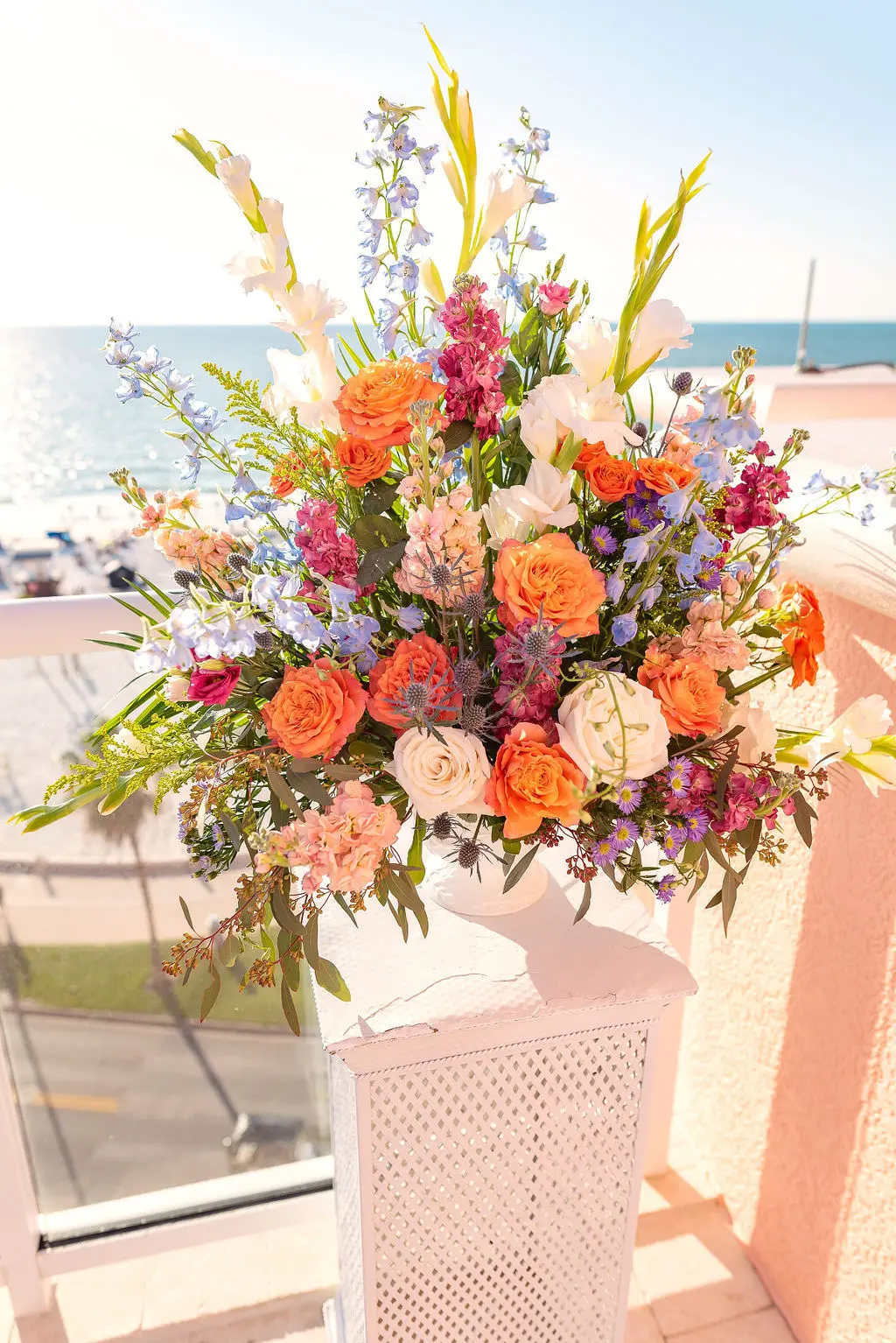 Tropical Pink, Orange, and Cream with Greenery Wedding Florals