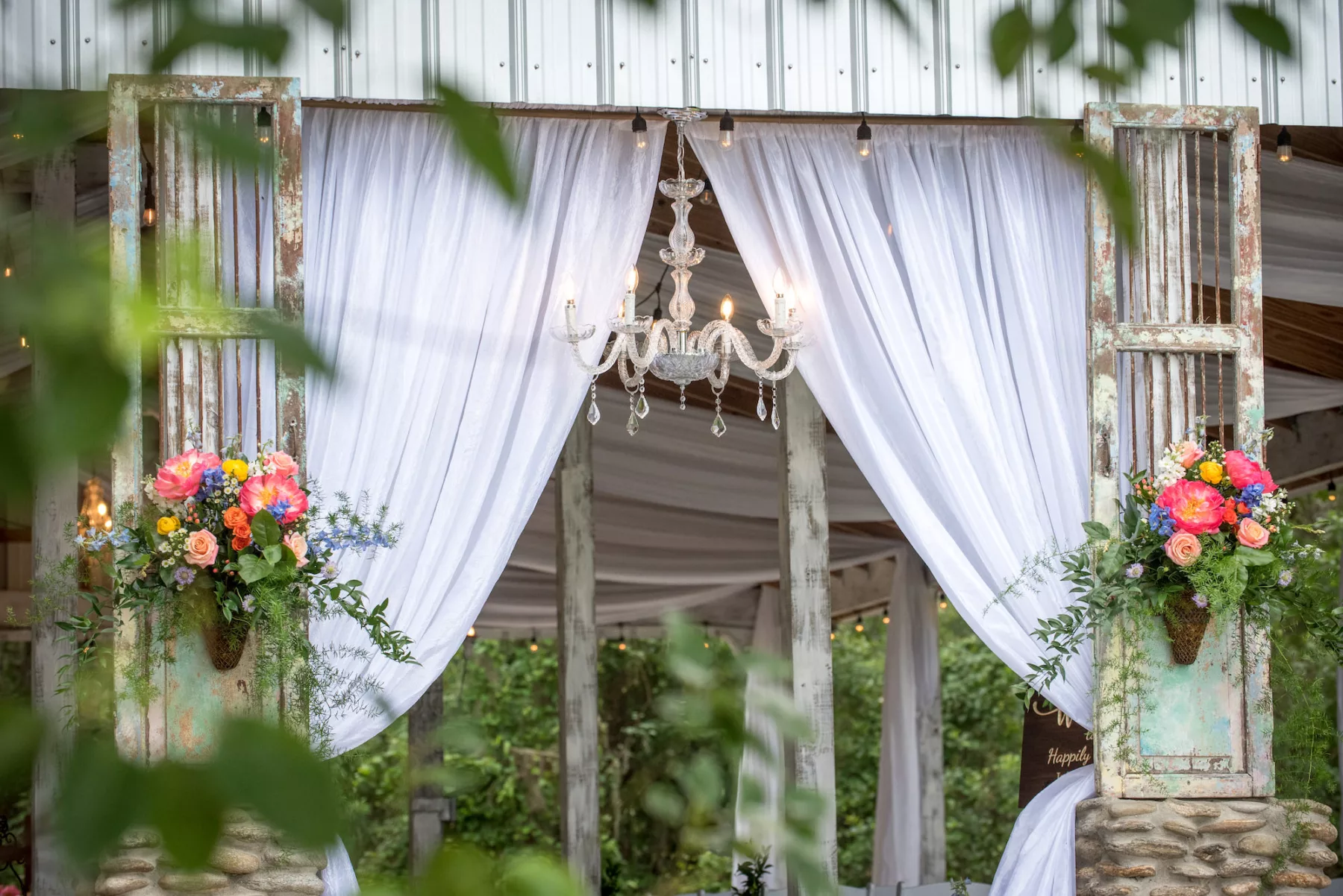 Rustic Legacy Pavillion Wedding Ceremony Chandelier Decor Ideas | Brooksville Venue Legacy Lane Weddings