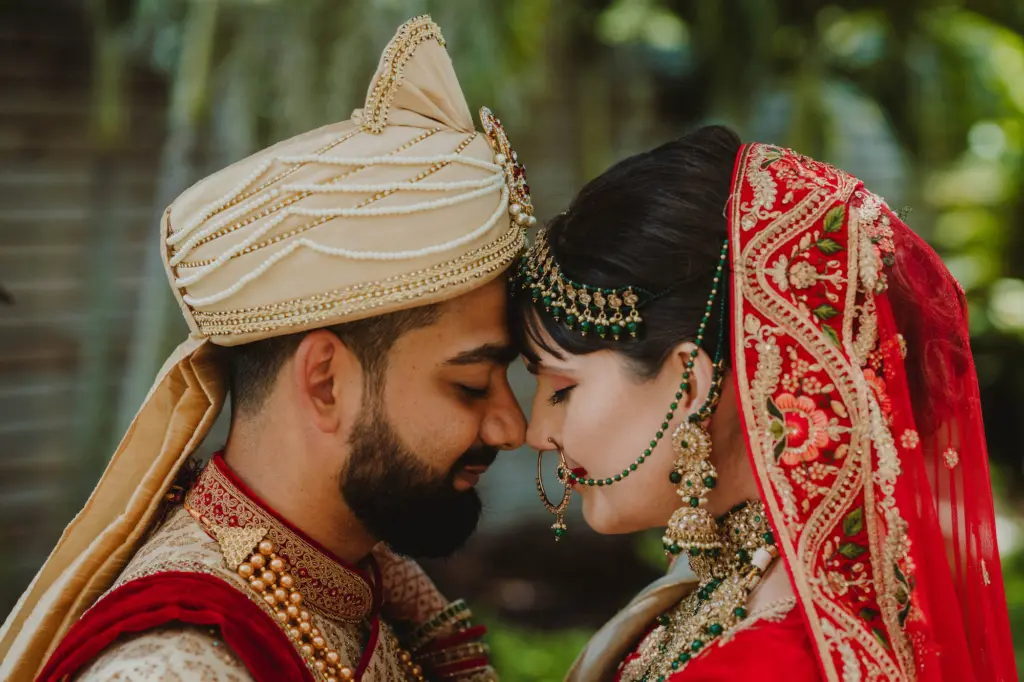 Indian Bride and Groom First Look Wedding Portrait | Tampa Photographer and Videographer Mars and The Moon Films