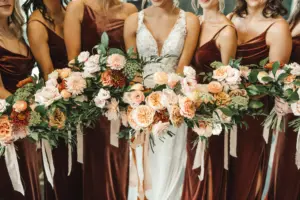 Garden Roses, Carnations, King Protea, Chrysanthemums, Begonias, and Greenery Bridal Bouquet Inspiration | Fall Terracotta Wedding Inspiration