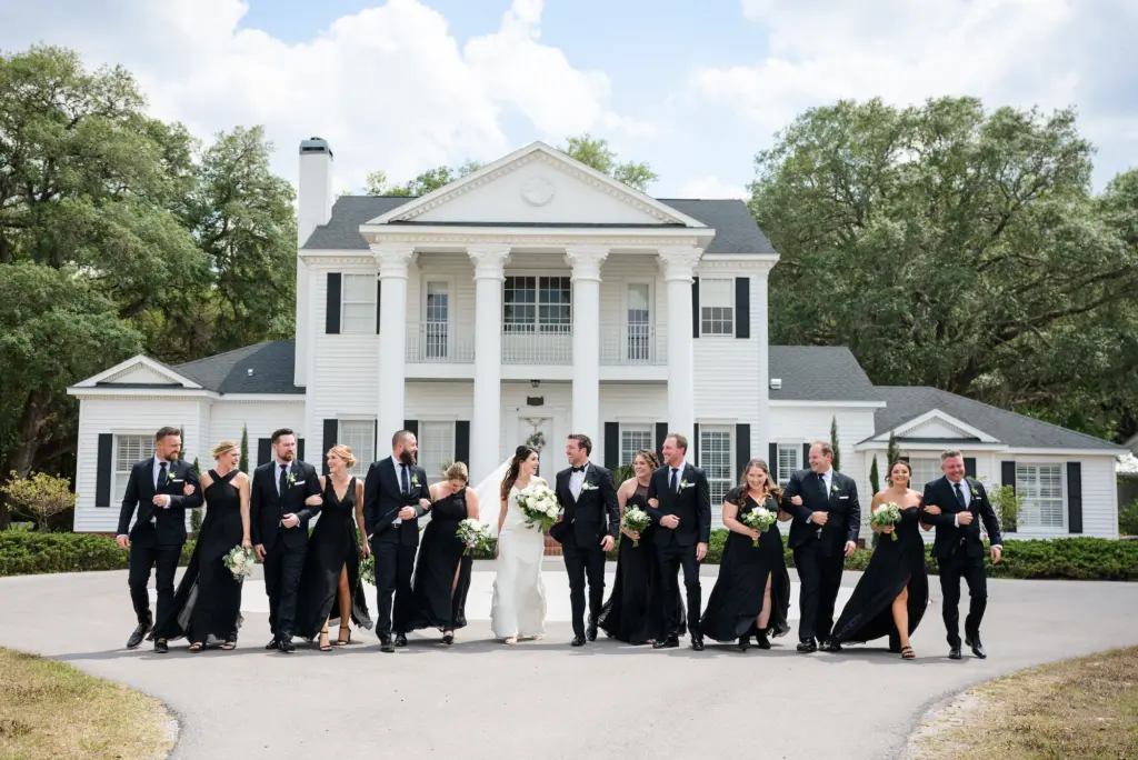 Black Tuxedo and Bridesmaids Dress Attire for Bridal Party Ideas | Tampa Bay Event Venue Legacy Lane Weddings