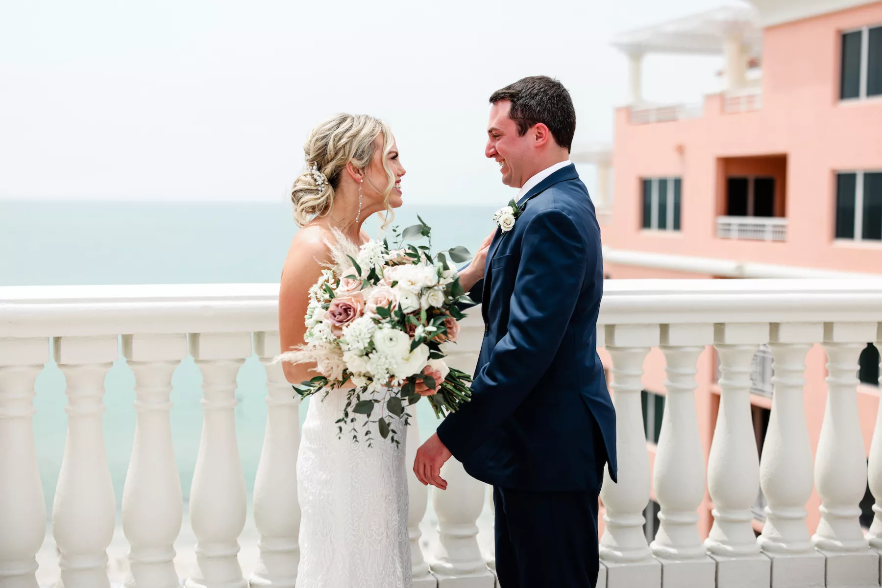 Bride and Groom First Look Wedding Portrait | Tampa Bay Event Venue Hyatt Regency Clearwater Beach Resort and Spa | Photographer Lifelong Photography Studio