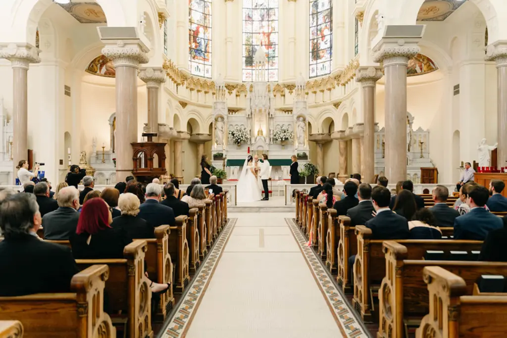 Bride and Groom Sacred Heart Catholic Church Wedding Ceremony Inspiration | Downtown Tampa Venue
