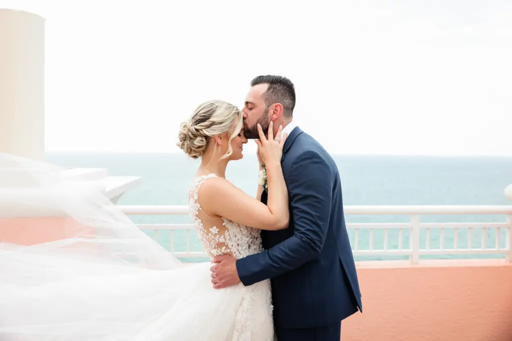 Bride and Groom First Look Wedding Portrait | Tampa Bay Photographer Lifelong Photography Studio | Event Venue Hyatt Clearwater Beach | Planner Coastal Coordinating | HMUA Femme Akoi Beauty Studio