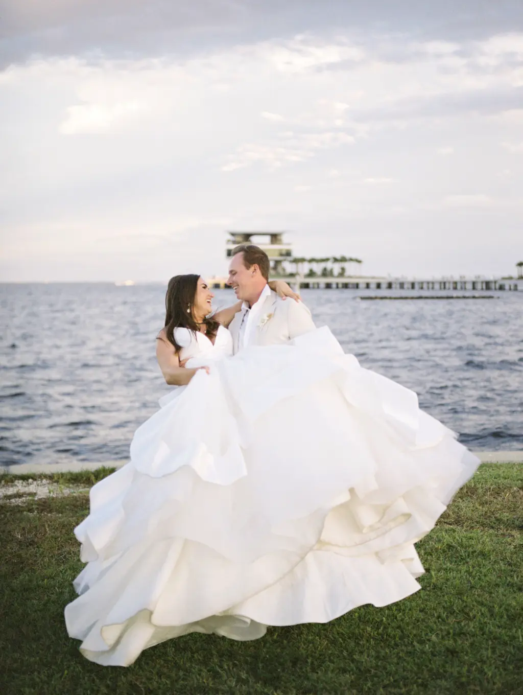 Bride and Groom Just Married Sunset Wedding Portrait | St. Pete Pier Event Venue