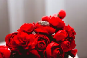 Silver Diamond Wedding Bands in Red Roses