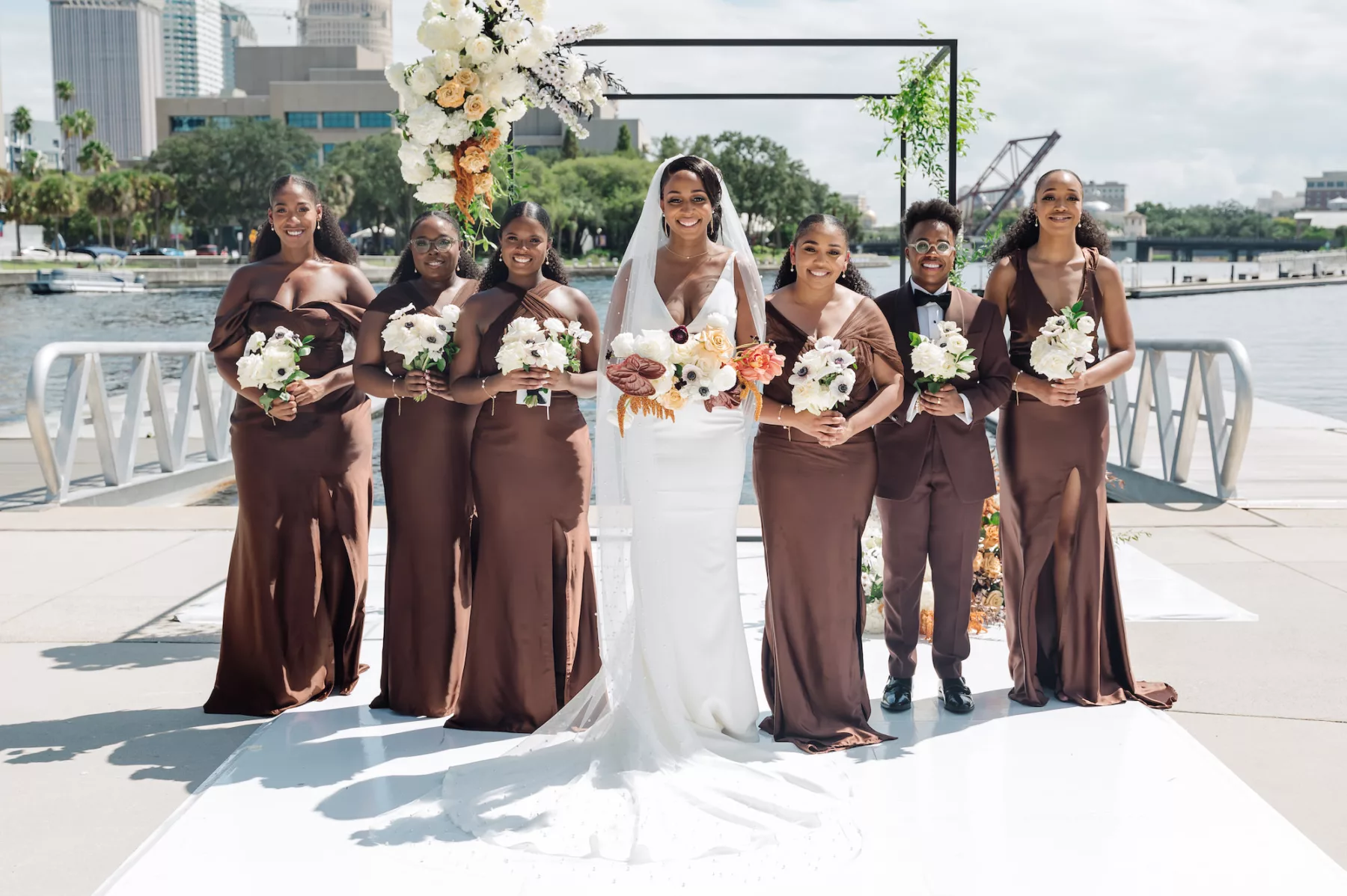 Mismatched Fall Brown Satin Floor Length Bridesmaids Wedding Dress Inspiration