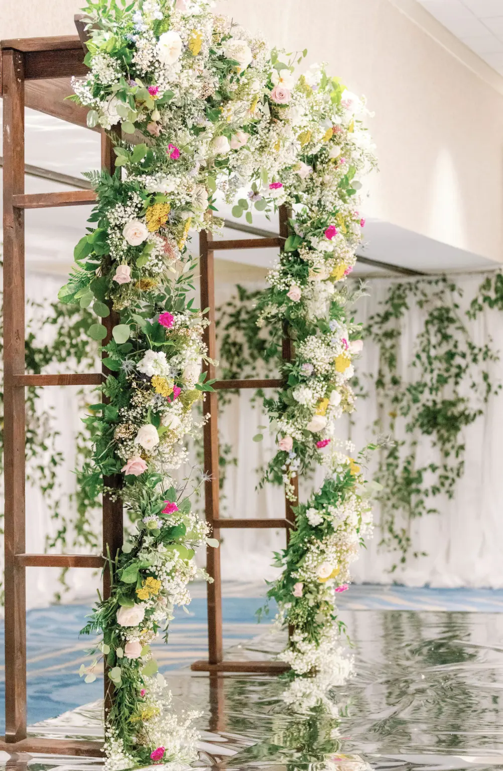 Pink, Yellow, and White Spring Flowers Arch Inspiration | Colorful Indian Fusion Wedding Ceremony | Tampa Bay Florist Lemon Drops Weddings & Events