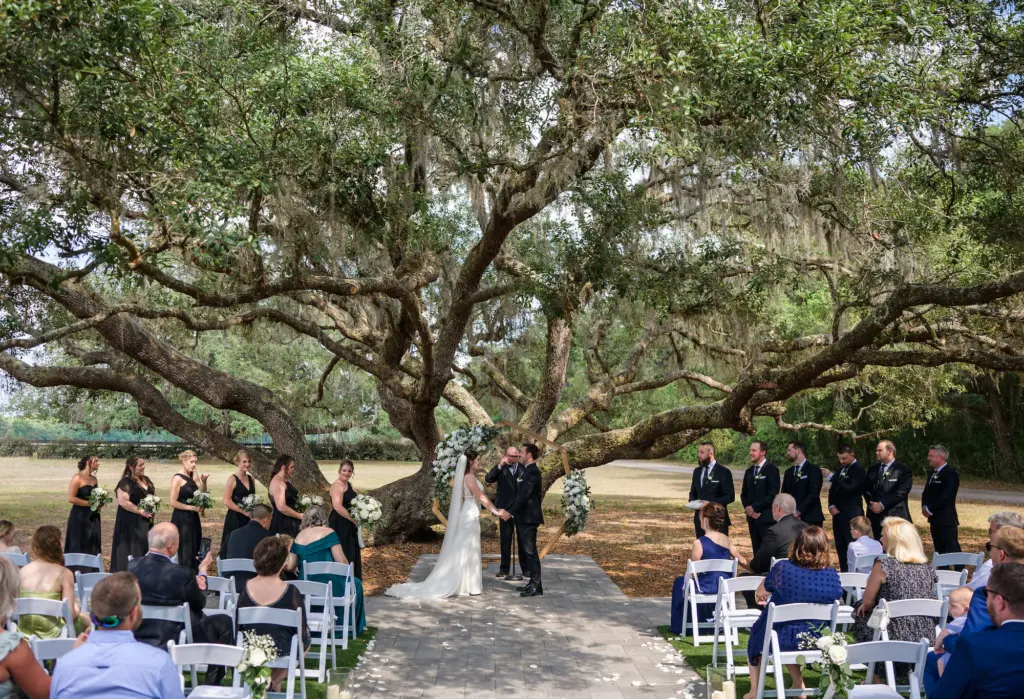 Wedding Ceremony Tree Inspiration | Geometric Wooden Arch | Tampa Bay Event Venue Legacy Lane Weddings