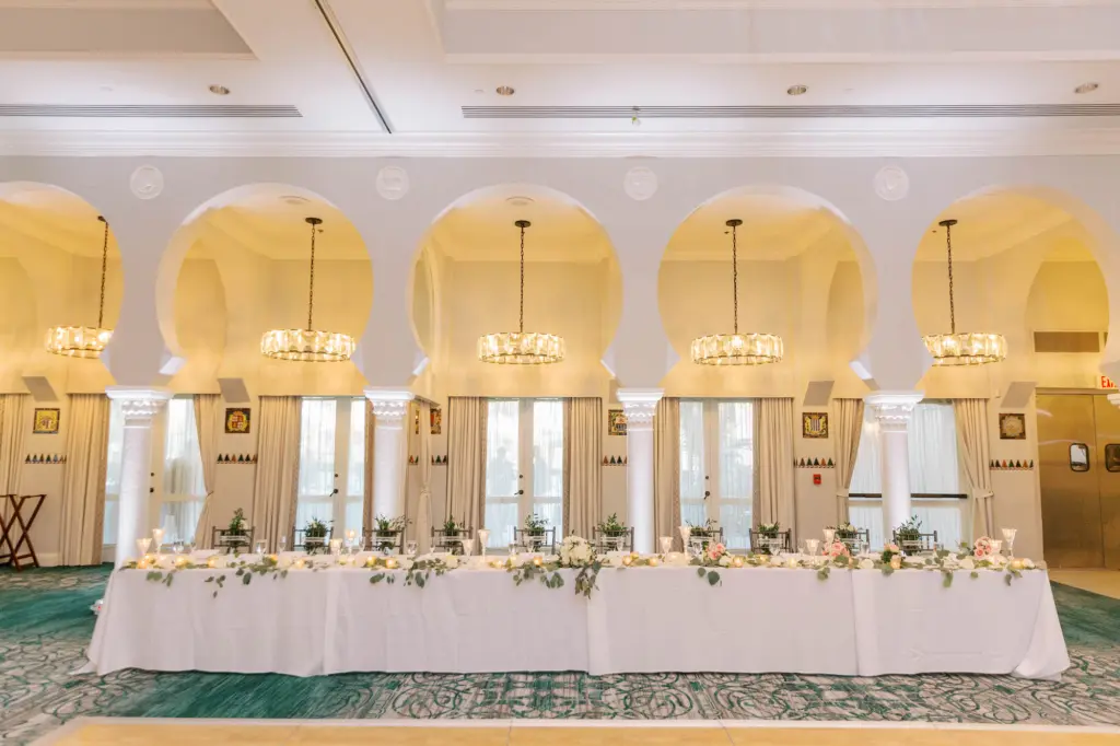 Long Feasting Tablescape with Classic Greenery | St Pete Ballroom Wedding Ceremony | The Vinoy Resort St. Petersburg