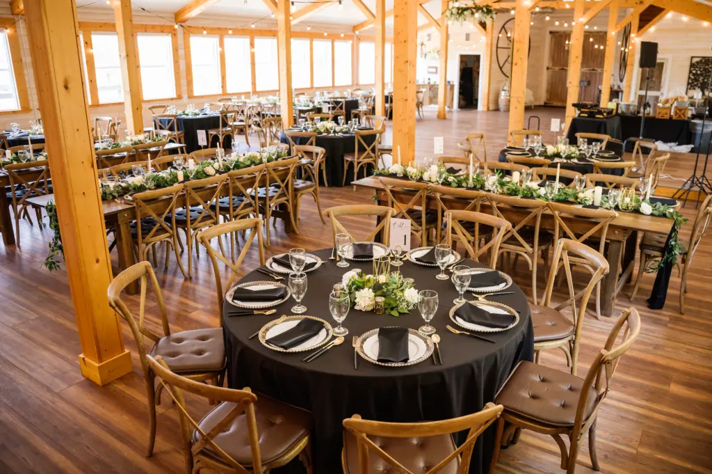 Elegant Black and Gold Southern Wedding Reception Decor Ideas | Tampa Bay Event Venue Legacy Lane Weddings