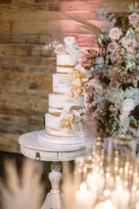 Four Tier Semi Naked Wedding Cake Ideas with Boho Detailing