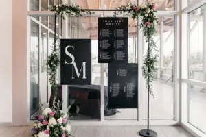 Modern Black and White Your Seat Awaits Seating Chart Display Signage Ideas for Wedding Reception