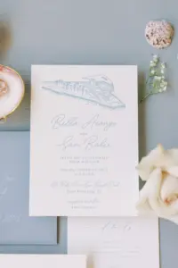 Light Blue and Cream St Pete Pier Illustration Wedding Invitation Suite Ideas