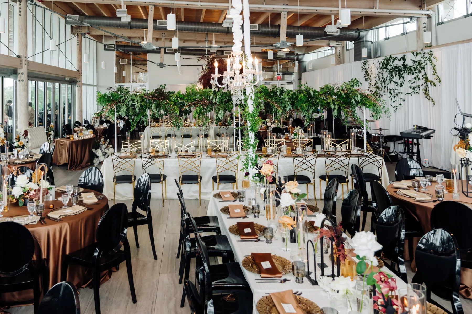 Modern Black and Bronze Fall Wedding Reception Decor Inspiration | Tampa Bay Kate Ryan Event Rentals | A Chair Affair | Venue Tampa River Center