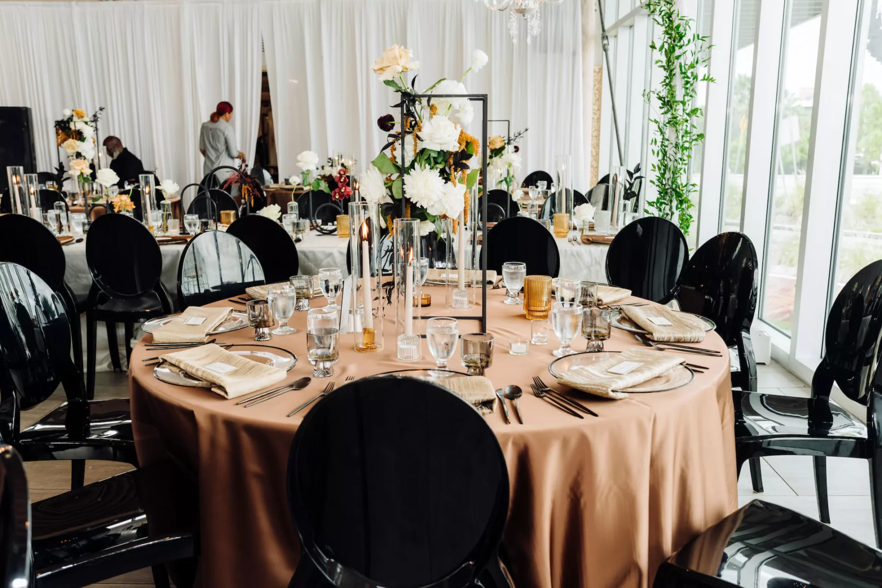 Modern Black and Bronze Wedding Reception Decor Centerpiece Inspiration | Tampa Bay Kate Ryan Event Rentals | A Chair Affair