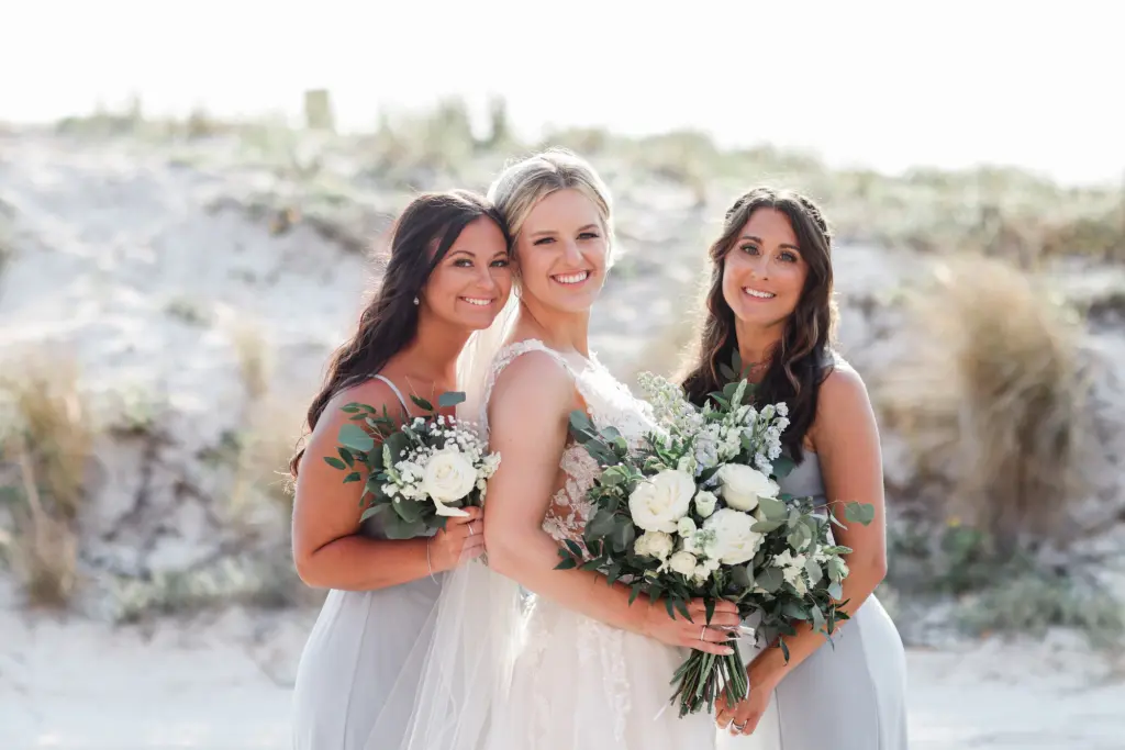 White Garden Roses, Blue Delphinium, Eucalyptus, and Greenery Bridal Bouquet Ideas | Elegant Wedding Hair and Makeup Inspiration | Tampa Bay HMUA Femme Akoi Beauty Studio
