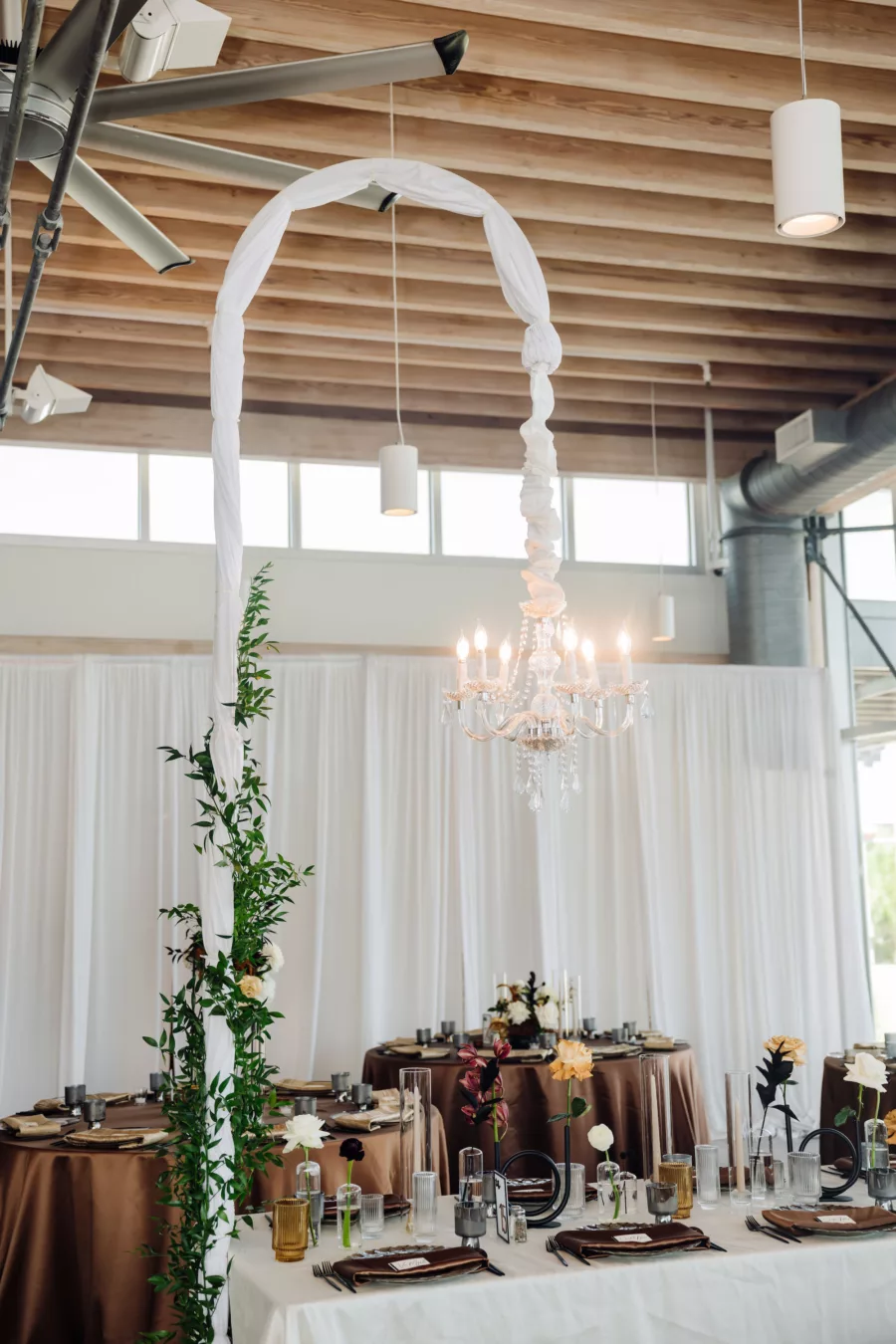 Elegant Lighting Inspiration for Modern Wedding Reception | Chandelier Hanger with Greenery