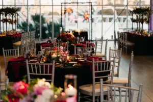Pink and Black Wedding Reception Decor Ideas | Colored Glass Goblets | Tampa Bay Kate Ryan Event Rentals