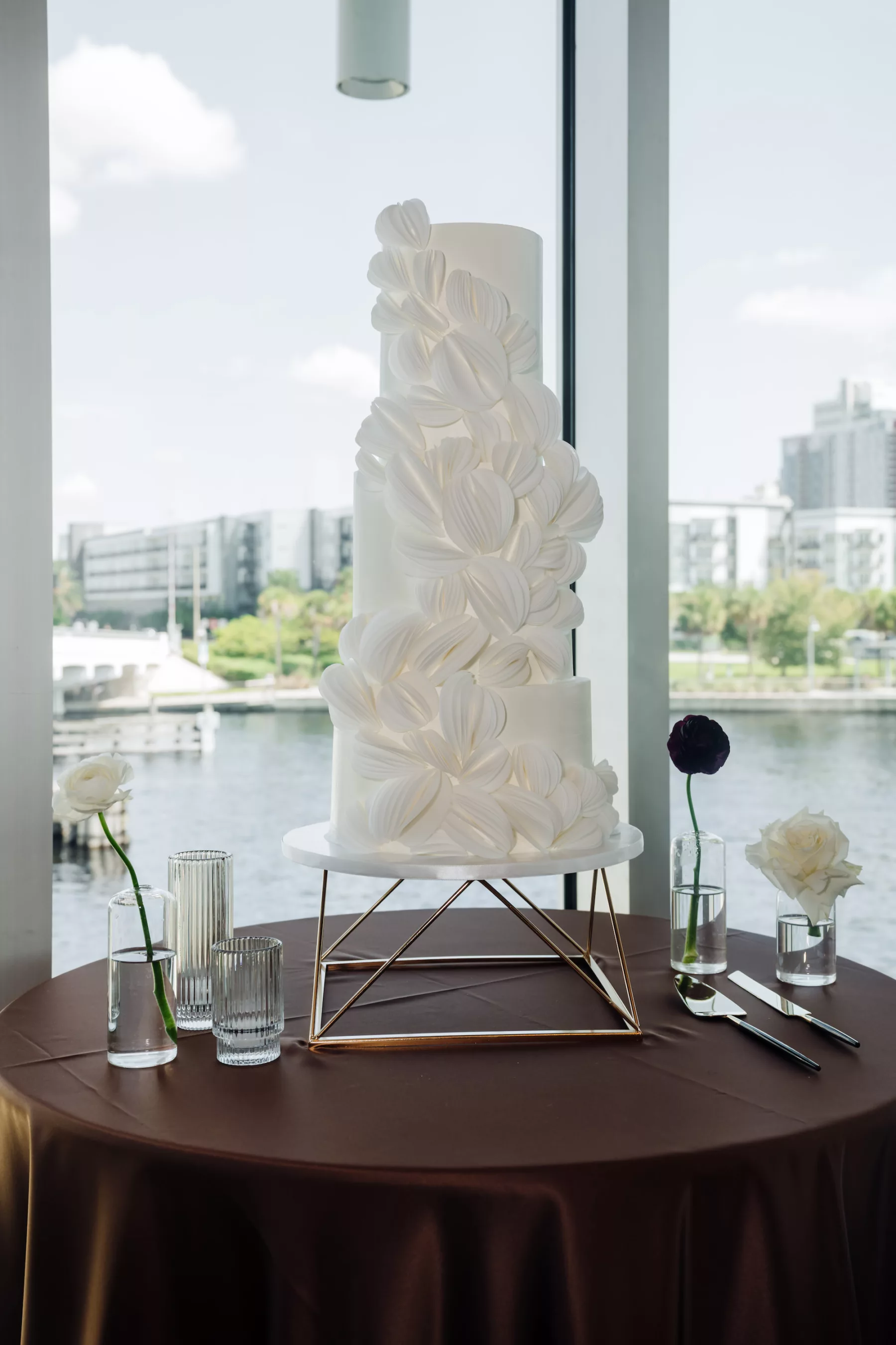 White Round Three-tiered Textured Petal Wedding Cake Inspiration