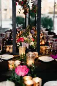 Mercury Votive Centerpiece Inspiration | Pink and Black Wedding Reception Decor Ideas