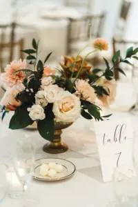 Romantic Blush Pink Roses, Chrysanthemums, and Greenery Wedding Reception Centerpiece Ideas