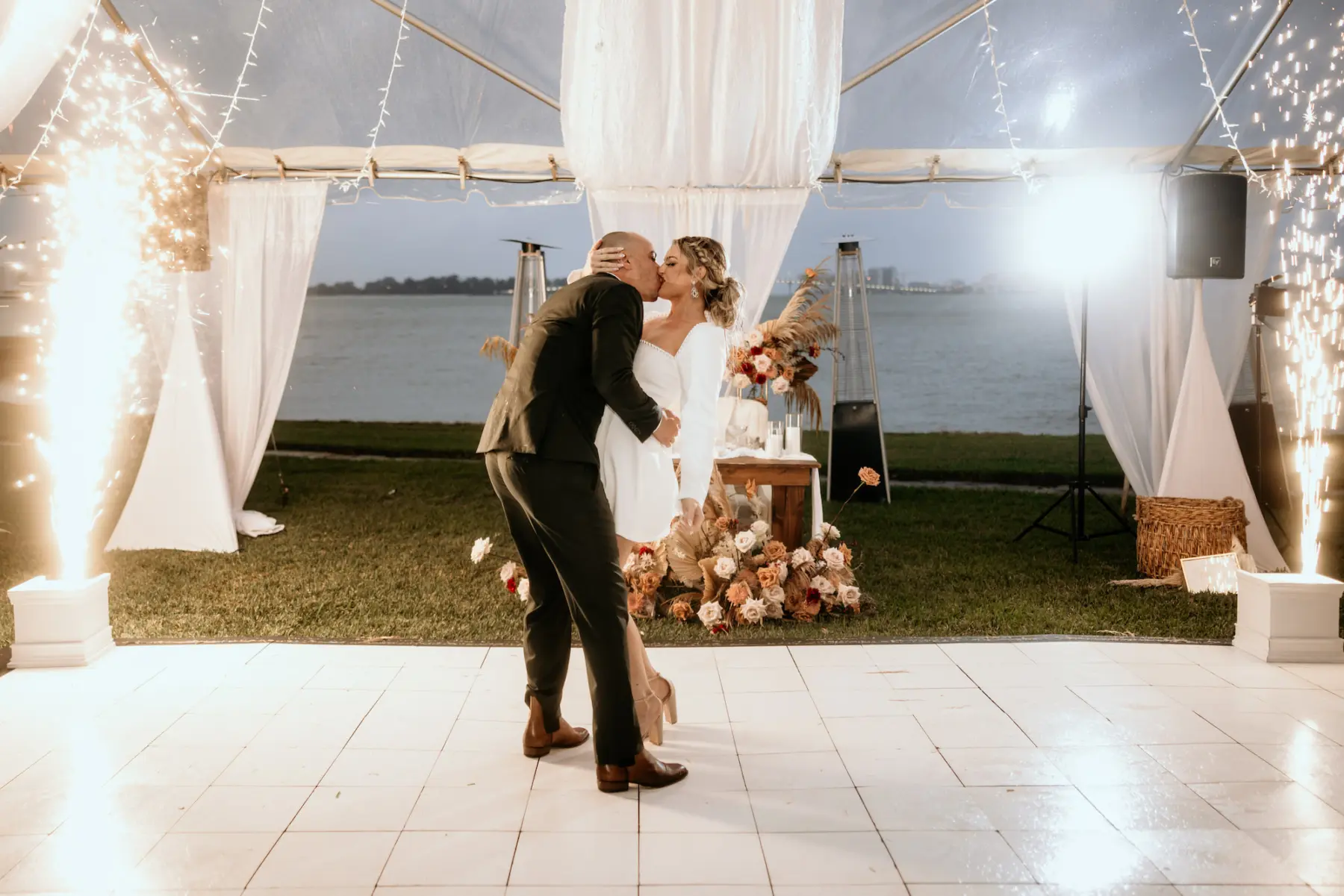 Bride and Groom First Dance Wedding Portrait | Cold Spark Machine Display Ideas